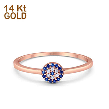 14K Rose Gold Evil Eye Simulated Blue Sapphire Round Bridal CZ Wedding Engagement Ring Size-7